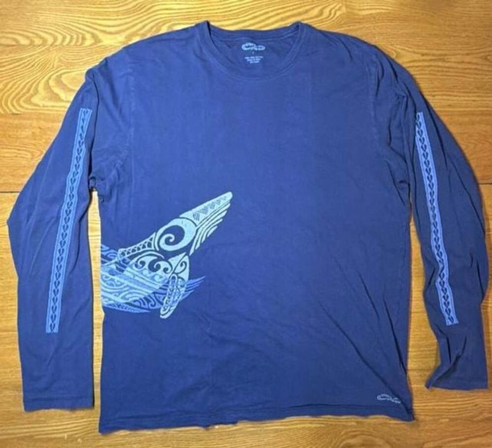 Crazy Shirts Long Sleeve Pima Cotton Shirt Blue Tribal Whale Graphic Size L